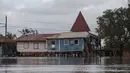Rumah-rumah terendam banjir yang disebabkan oleh Sungai Wawa Boom terlihat setelah lewatnya Badai Iota di Bilwi, Puerto Cabezas, Nikaragua (18/11/2020). (AFP/Inti Ocon)