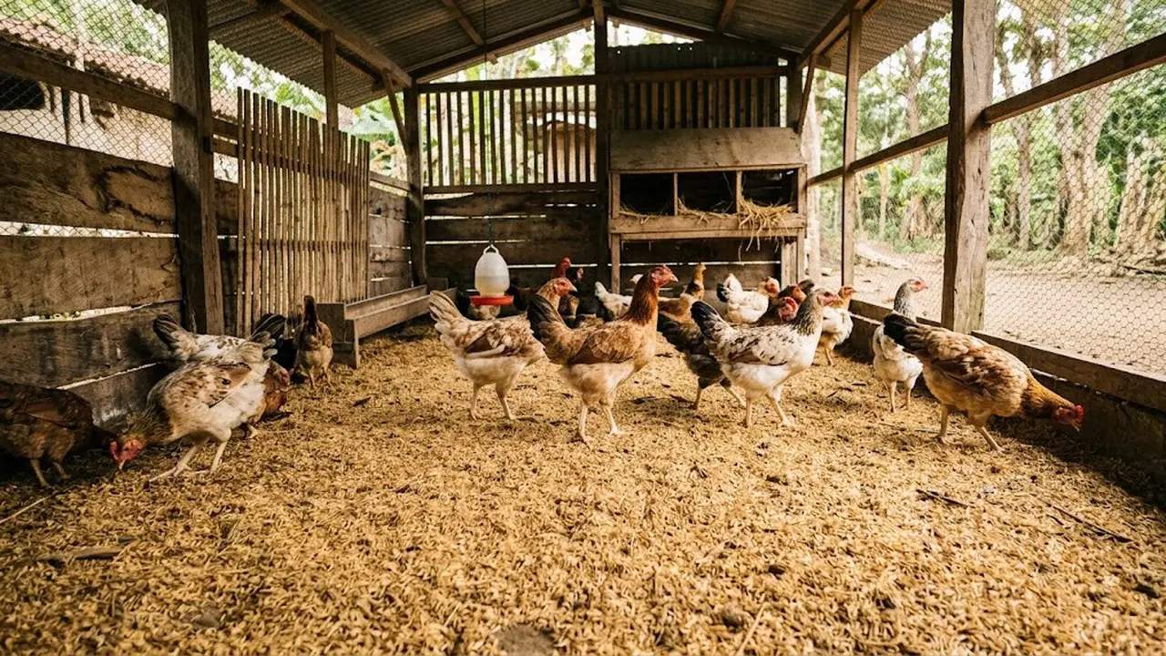 Kandang Ayam dengan Alas Sekam Padi