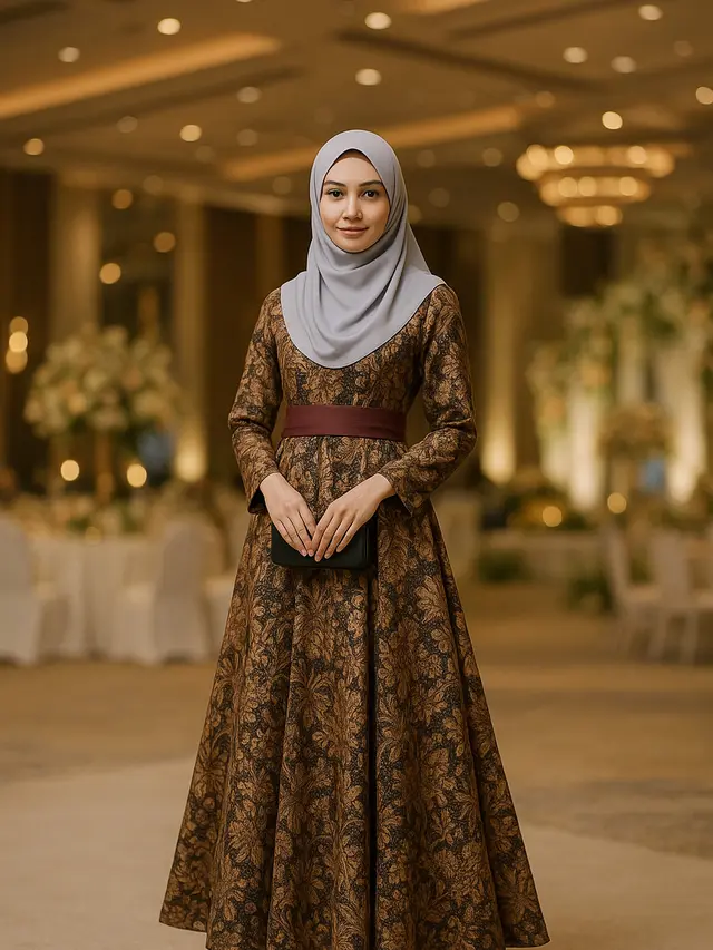 Baju Batik Pesta Wanita Berhijab Syar’i