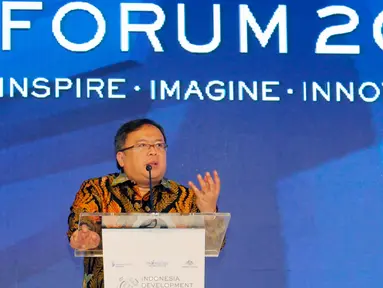 Menteri PPN / Kepala Bappenas, Bambang Brodjonegoro memberikan sambutan pada Indonesia Development Forum (IDF) 2018 di Jakarta, Selasa (10/7). IDF 2018 mengusung tema sejalan dengan agenda Nawa Cita Presiden Jokowi. (Liputan6.com/HO/Bappenas)