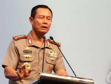 Kapolri Jenderal Sutarman memastikan tak ada anak buahnya yang bermain politik, Jakarta, Bogor, Selasa (3/6/2014) (Liputan6.com/Faizal Fanani)