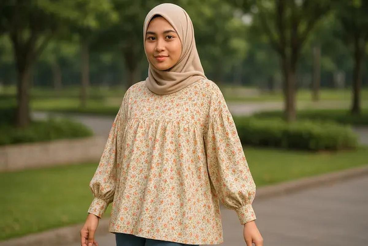 7 Model Tunik Motif Bunga Kecil Lengan Bishop, Bikin Tampilan Feminin dan Anggun di Segala Acara