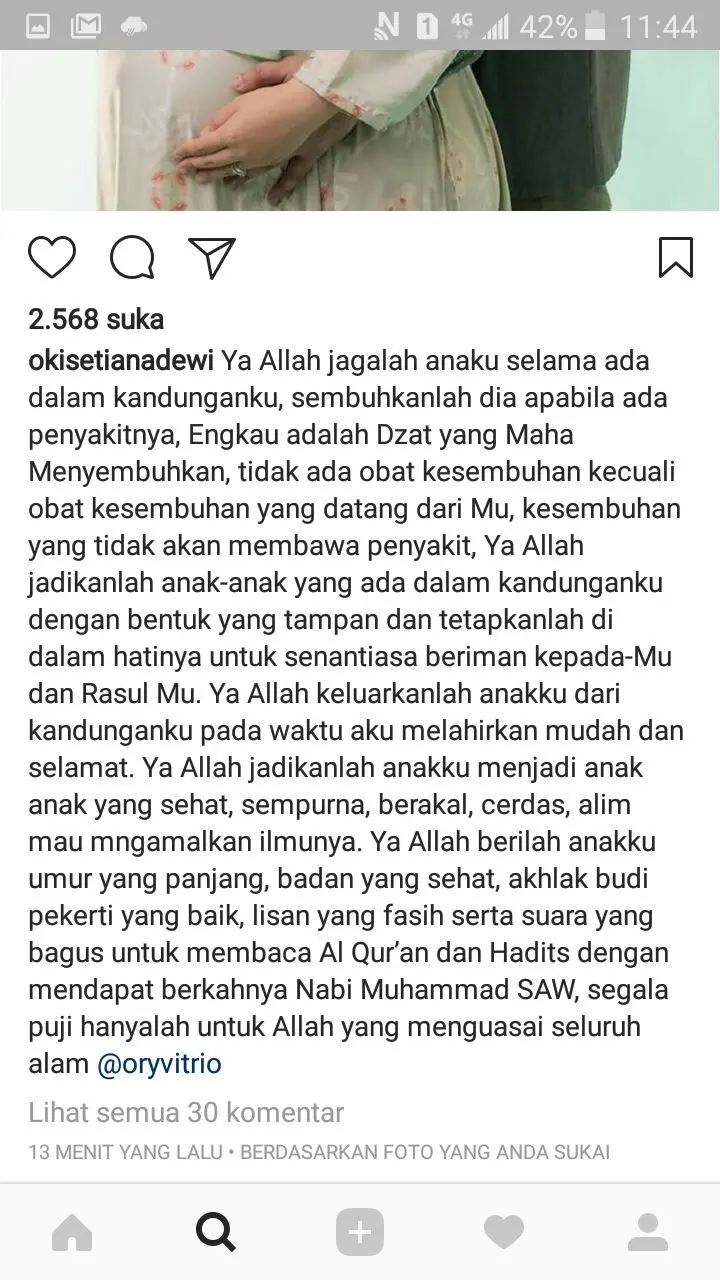 Doa Oki Setiana Dewi yang dihapus (Instagram/@okisetianadewi)