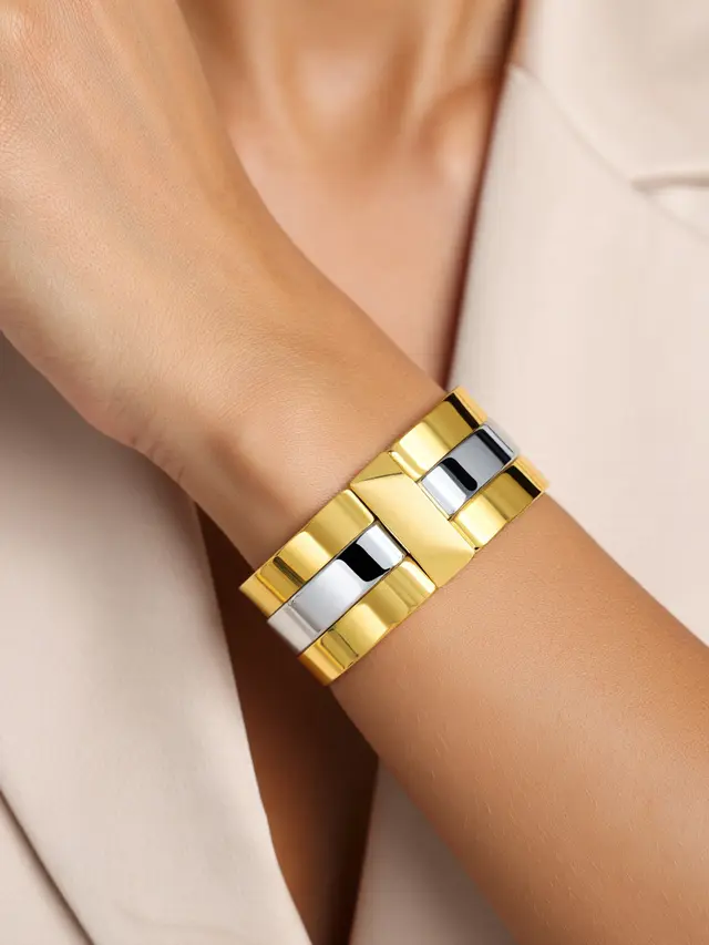 Gelang Emas Mewah untuk Acara Pernikahan/Gelang Emas Kombinasi Putih dan Kuning