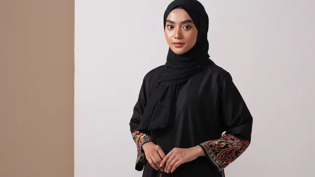 Inspirasi Model Gamis Hitam Bordir Bunga untuk Penampilan Kasual yang Berkelas/Ilustrasi gambar oleh AI