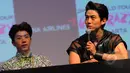 2PM saat menggelar konferensi pers  di salah satu mall di kawasan Kuningan Jakarta Selatan, Jum'at, (27/3/2015). 2PM akan menghibur fansnya di Indonesia pada  28 Maret 2015 di Istora Senayan, Jakarta (Liputan6.com/Faisal R Syam)