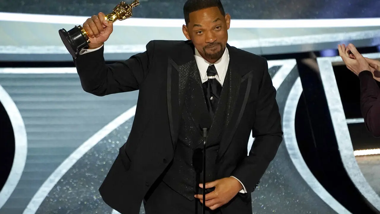 Will Smith di Piala Oscar 2022. (AP Photo/Chris Pizzello)