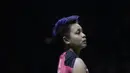 Pebulutangkis Indonesia, Apriyani Rahayu, saat melawan wakil Jepang, Ayako Sakuramoto/Yukiko Takahata pada Indonesia Open 2019 di Istora, Jakarta, Selasa (16/7). Pasangan Indonesia menang 21-15, 21-16. (Bola.com/M Iqbal Ichsan)