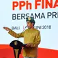 Presiden Joko Widodo (Jokowi) memberikan sambutan pada sosialisasi pajak penghasilan (PPh) final UMKM di Sanur, Bali, Sabtu (23/6). Jokowi mensosialisasikan aturan baru tarif PPh Final yang turun menjadi 0,5 persen. (Liputan6.com/Pool/Biro Pers Setpres)