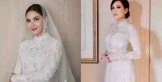 Jessica Mila terlihat elegan dengan gaun pengantin klasik berkerah tinggi dan full renda rancangan Yefta Gunawan. [Foto: IG/yeftagunawan].