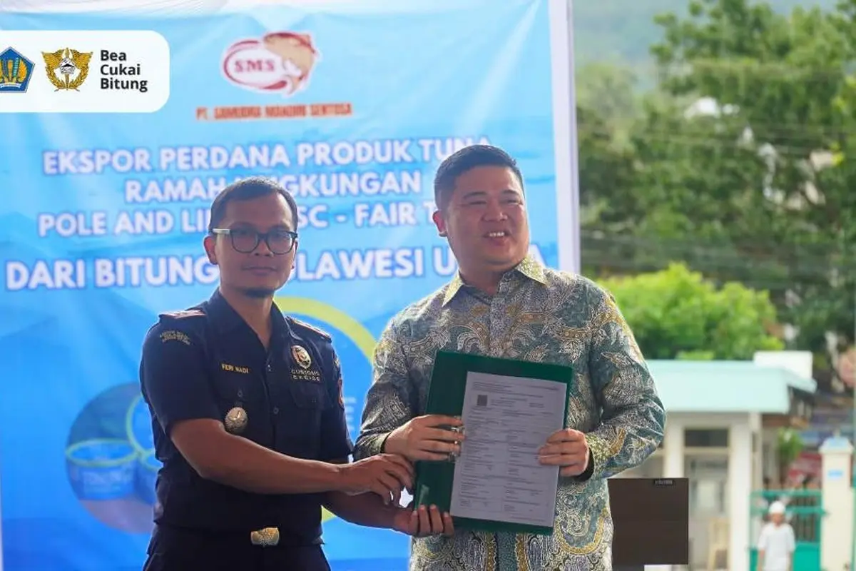 PT Samudra Mandiri Sentosa (PT SMS), perusahaan perikanan asal Bitung, Sulawesi Utara, melakukan ekspor perdana produk tuna kaleng ke Amerika Serikat dan Belanda. (Istimewa)