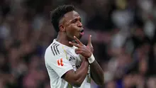 Gol-gol tuan rumah dicetak Gonzalo Garcia pada menit ke-5, Vinicius Junior menit ke-25 dan 48, serta Federico Valverde menit ke-31. Tim tamu sempat menyamakan kedudukan lewat penalti Mikel Oyarzabal pada menit ke-21. (AP Photo/Manu Fernandez)