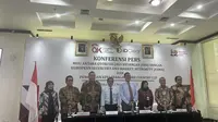 Konferensi pers MoU antara OJK dan European Securities and Market Authority (ESMA) dan KPEI sebagai third country CCP, Senin (13/11/2023). (Foto: Liputan6.com/Elga N)