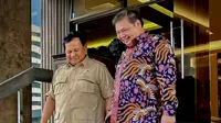Menteri Koordinator Bidang Perekonomian Airlangga Hartarto menerima kunjungan dari Menteri Pertahanan Prabowo Subianto di Kantor Kemenko Perekonomian pada Senin (19/9/2022). ( Sumber ekon.go.id )