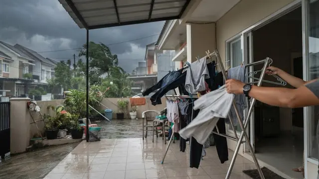Jemuran di Teras yang Lebih Aman agar Baju Tidak Berjatuhan