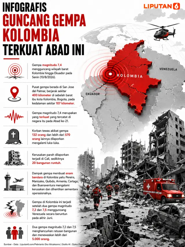 Infografis Guncang Gempa Kolombia Terkuat Abad Ini