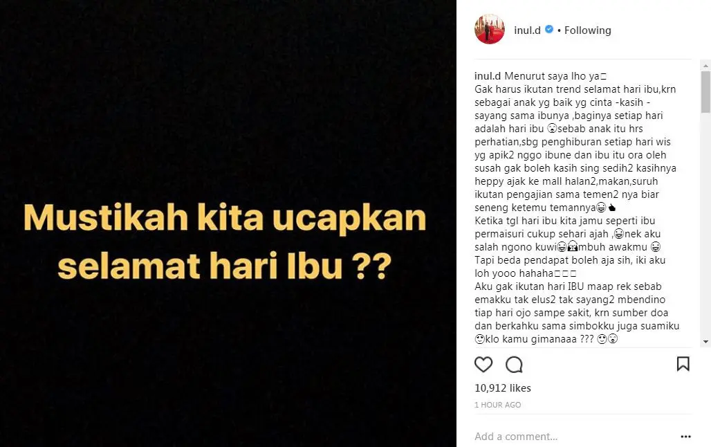 Inul Daratista tak mau ikut-ikutan trend (Foto: Instagram)