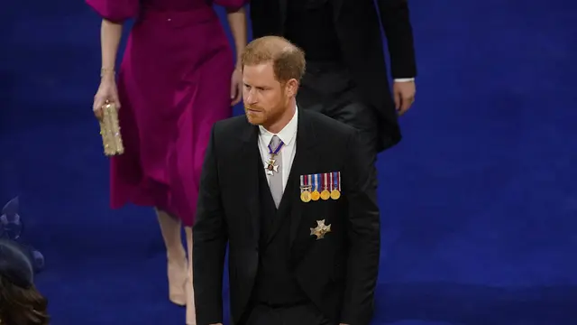 Pangeran Harry menghadiri penobatan Raja Charles III. (Andrew Matthews/Pool via AP)