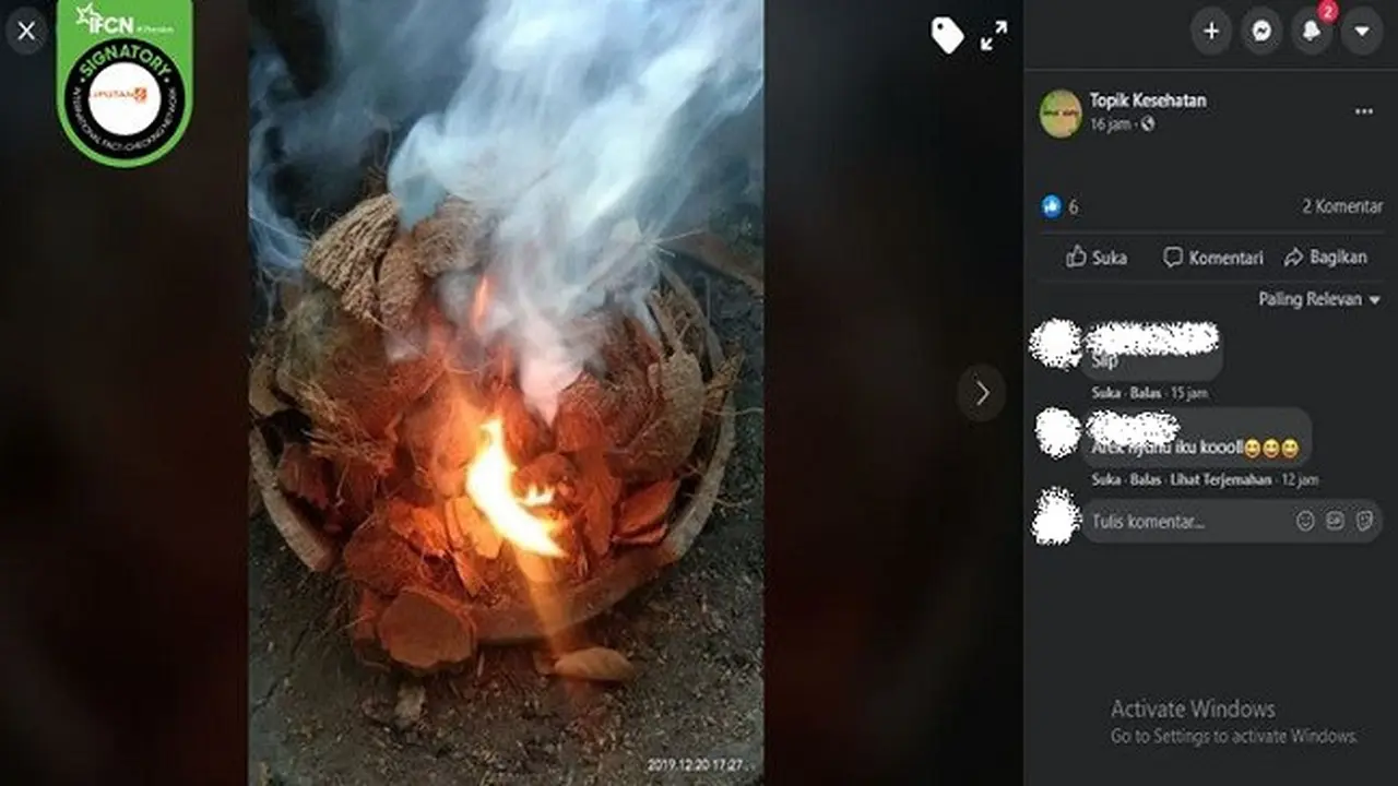 Gambar Tangkapan Layar Klaim Tempurung Kelapa Bisa Sembuhkan Gigi Berlubang (sumber: Facebook)