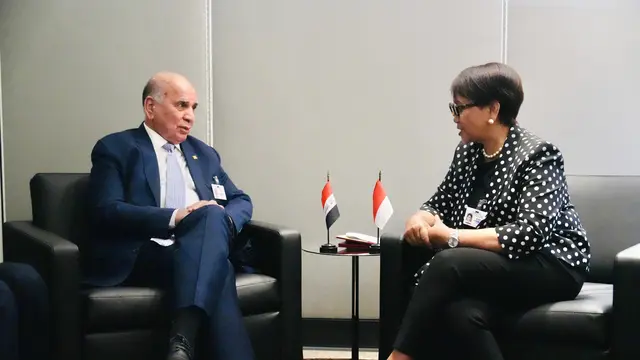 Menlu RI Retno Marsudi bertemu dengan Menteri Luar Negeri Irak Fuad Mohammed Hussein di sela-sela High Level Week  Sidang Umum PBB ke-79 (UNGA).