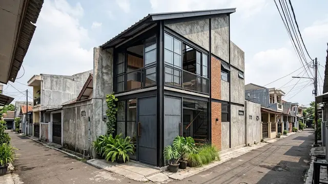 Rumah Industrial dengan Beton dan Bata Ekspos