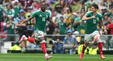 Pemain Meksiko, Julian Quinones menjadi pencetak gol pertama di Piala Dunia 2026. (AP Photo/Eduardo Verdugo)