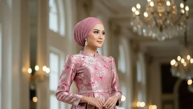 Model Gamis Brokat Pesta Warna Dusty Pink Kekinian