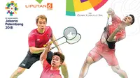 Banner Jatuh Bangun Badminton Indonesia di Asian Games. (Liputan6.com/Triyasni)