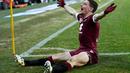 Pemain Torino, Andrea Belotti  terbilang cukup subur untuk menebol gawang lawan hingga pekan ke-22, dia telah mengoleksi 14 gol, dengan torehan ini Adrea bisa menjadi pesaing berat untuk perebutan topskor Serie A. (EPA/Alessandro Di Marco)