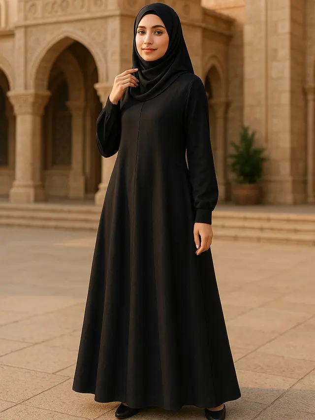 Model Gamis Syari A-Line Hitam Mewah