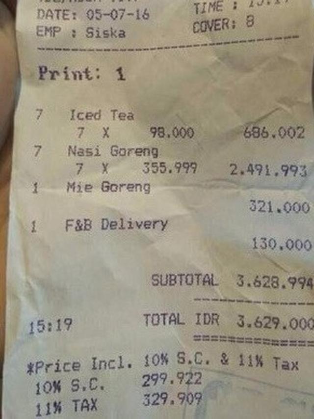 Harga Menu Kelewat Mahal, Pria Ini Pesan Nasi Goreng dan Es Teh Habis Rp 3,6 Juta