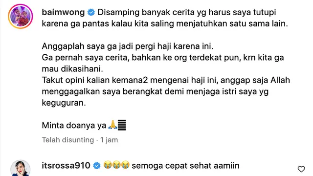 Unggahan Baim Wong soal Paula Verhoeven keguguran. (Foto: Dok. Instagram @baimwong)