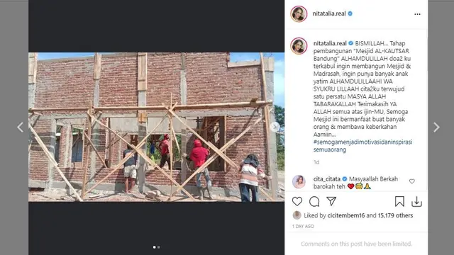 Sukses Jadi Penyanyi, Nita Thalia Bangun Masjid di Tiga Kota Ini 5 Potretnya