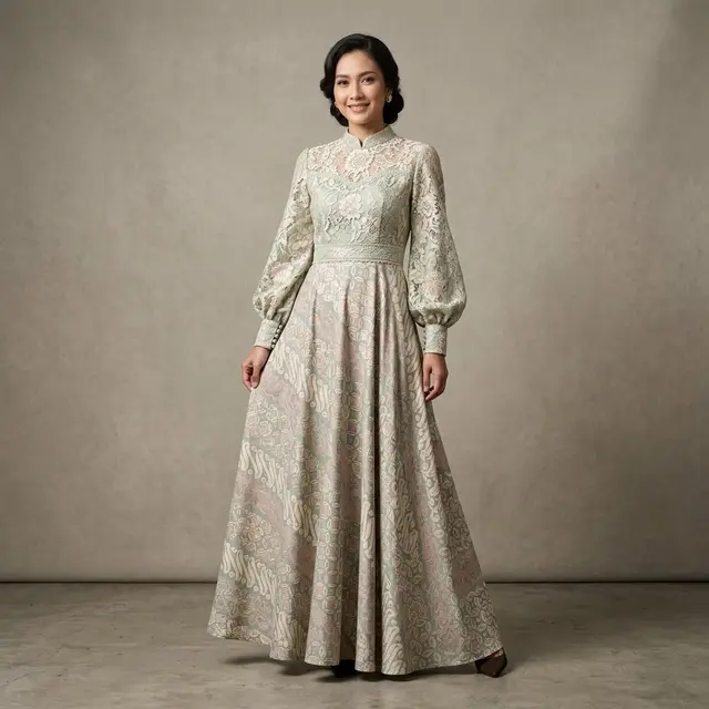 Model Long Dress Brokat Kombinasi Batik Modern