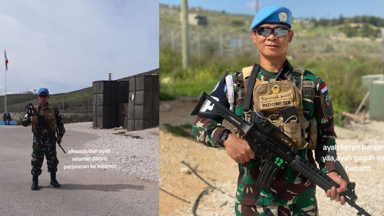 Terlihat pula potret ketika ayah Gia yang tampil gagah dengan kostum TNI lengkap dengan mengenakan senjata laras pangang saat bertugas.