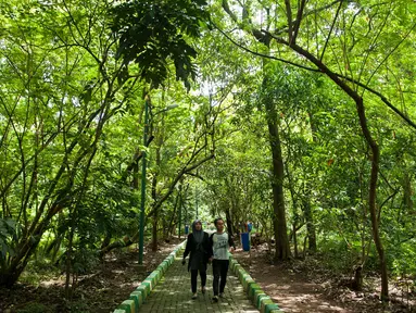 Pengunjung mengunjungi Hutan Kota Srengseng, Kembangan, Jakarta, Rabu (29/3). Pemprov DKI Jakarta akan menjadikan Hutan Kota Srengseng, Kembangan, Jakarta Barat menjadi salah satu destinasi wisata di Jakarta. (Liputan6.com/Gempur M Surya)