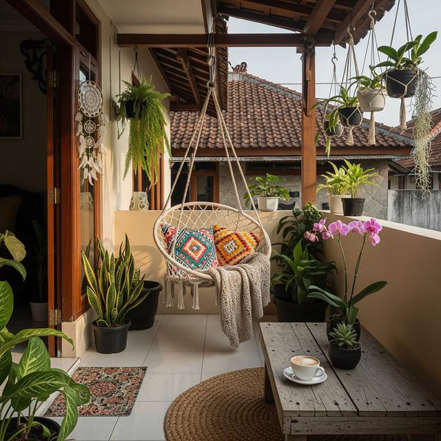 12 Desain Teras Rumah Kecil dengan Kursi Gantung, Area Sempit Jadi Ruang Santai