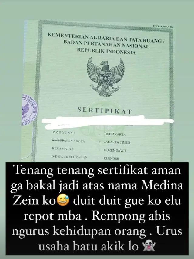 Unggahan Medina Zein soal rumah untuk Gala Sky. (Foto: Dok. Instagram @medinazein)