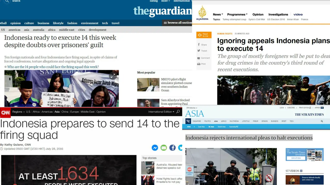 Pemberitaan eksekusi mati di Indonesia yang disoroti media asing. (Berbagai Sumber)