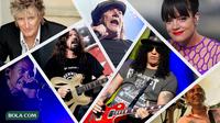 Ilustrasi - Dave Grohl, Rod Steward, Chester Bennington, Brian Johnson (ACDC), Lily Allen, Mick Jones (The Clash), Slash (Bola.com/Adreanus Titus)