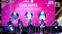 Kepala Divisi Jasa Manajemen dan TJSL PT Permodalan Nasional Madani (PNM) Cut Ria Dewanti bersama Founder dan pengurus kreasi Tuli Indonesia serta Young Fashion designer dan founder Kreasi Tuli Indonesia Akeyla Naraya saat diskusi dalam acara Cita dan Cipta Liputan6.com x Fimela di Shangri-La Hotel, Jakarta,  Rabu (31/7/2024). (Liputan6.com/Herman Zakharia)