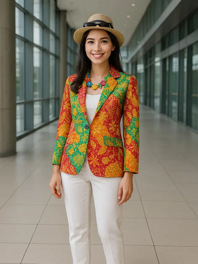 Model Blazer Batik Kombinasi Polos