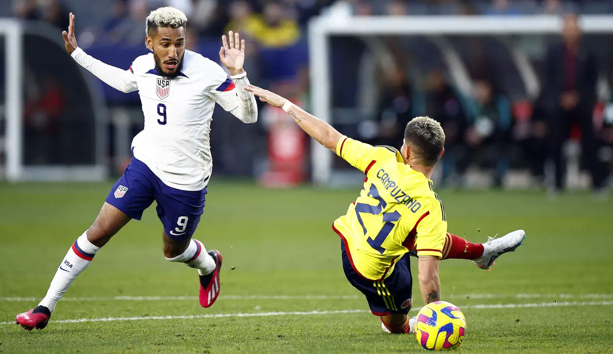 Jesus Ferreira menempati urutan ketiga sebagai top skor Major League Soccer Amerika Serikat musim 2023. Bersama FC Dallas, ia berhasil mencetak 10 gol dalam 18 laga di liga. (AFP/Ronald Martinez)