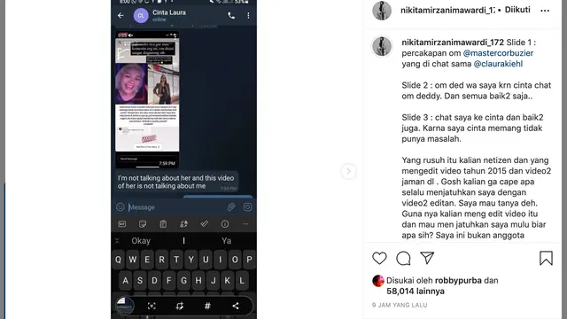 Unggahan Nikita Mirzani. (Foto: Instagram @nikitamirzanimawardi_172)