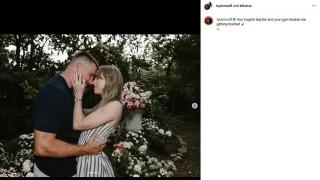 Taylor Swift Bertunangan dengan Travis Kelce. (Instagram/ taylorswift - killatrav)