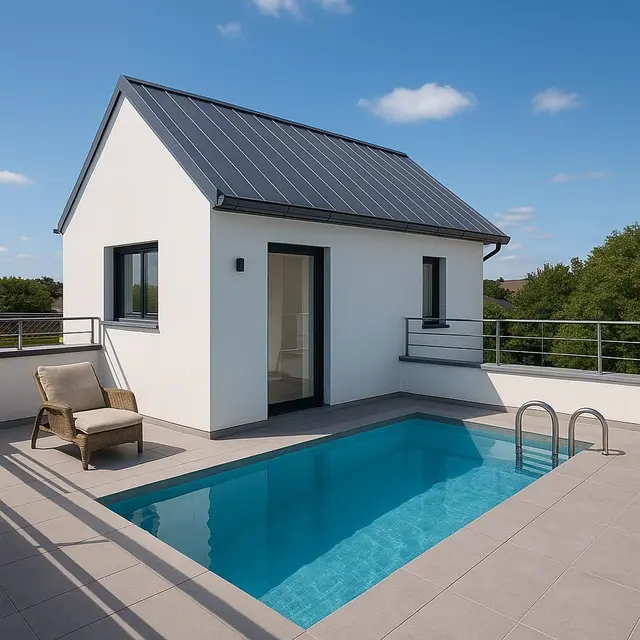 Model Rumah Kecil dengan Kolam Renang Mini