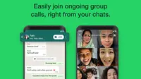 Kini fitur Joinable Calls telah terintegrasi dengan obrolan grup di WhatsApp. (Foto: WhatsApp)