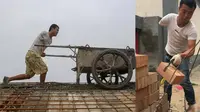 Kuli Bangunan Berlengan Satu Asal China Ini Viral di Dunia Maya