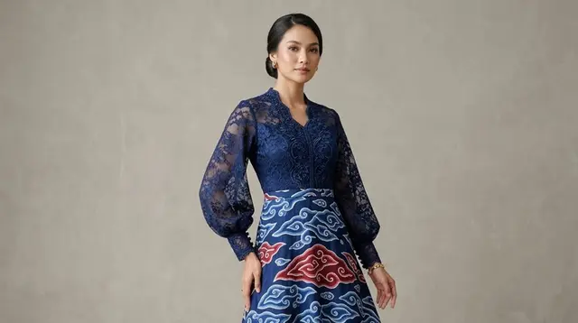 8 Model Long Dress Brokat Kombinasi Batik Modern Lengan Bishop untuk Rayakan Kemerdekaan 17 Agustus 1945 HUT RI Ke-81