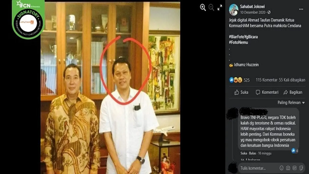 Gambar Tangkapan Layar Foto yang Diklaim Ketua Komnas HAM dengan Tommy Soeharto (sumber: Facebook)